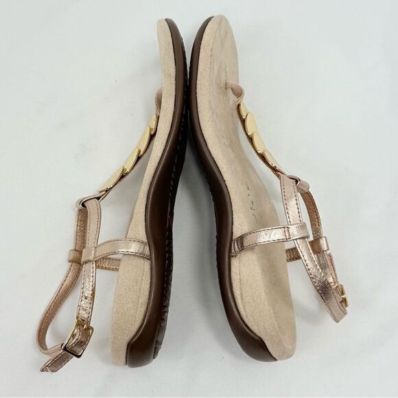 Vionic MIAMI Gold Stacked Metal Plate Embellished Orthotic Thong Sandals - Picture 11 of 13